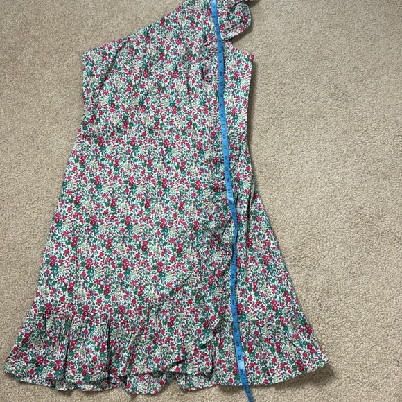 J Crew One Shoulder Dress Floral Print Ruffle Detail Skirt Cotton Size 6 - Picture 14 of 16